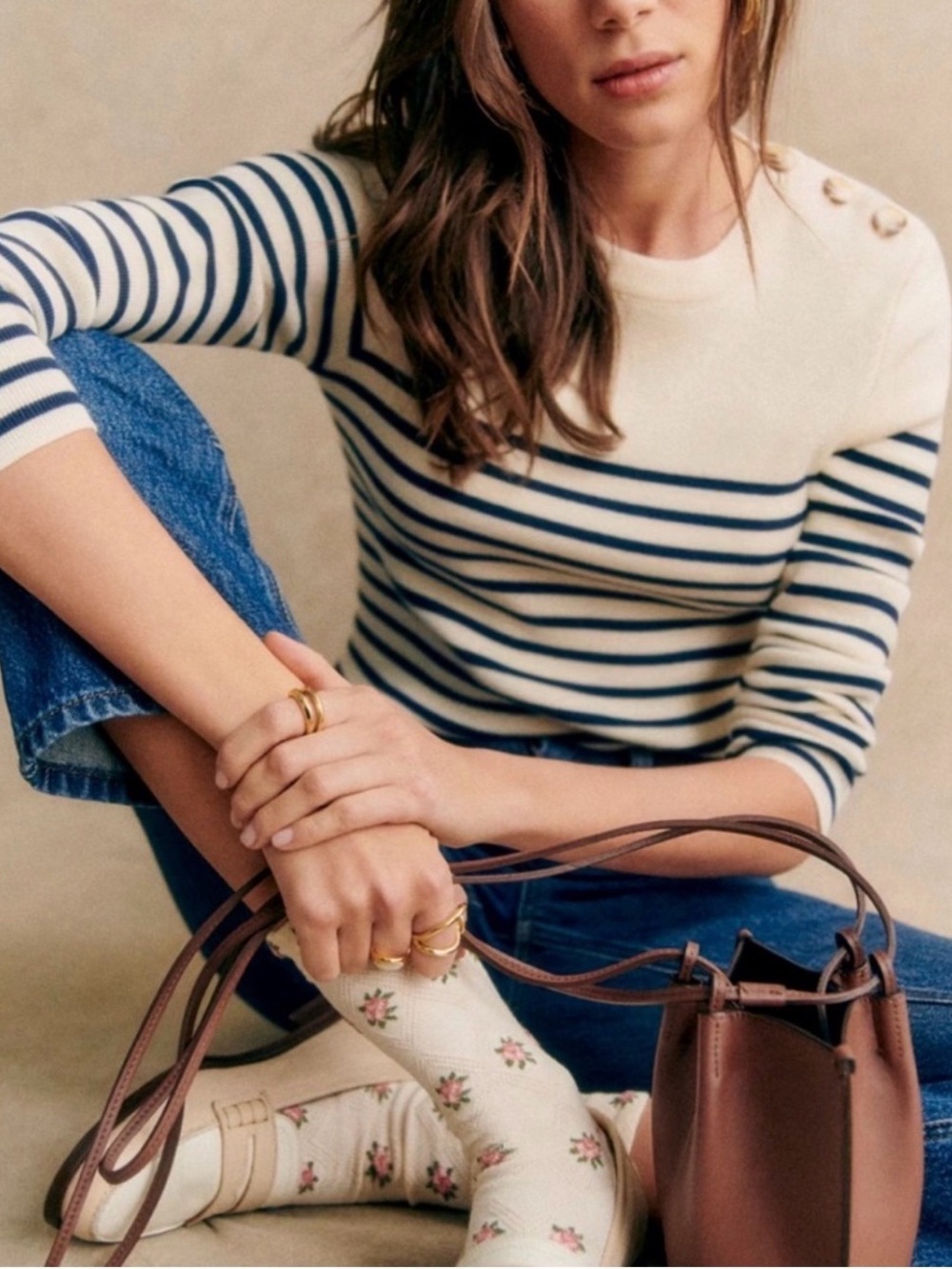 SEZANE Mathis Navy Cream Striped Sweater Size Medium VGUC